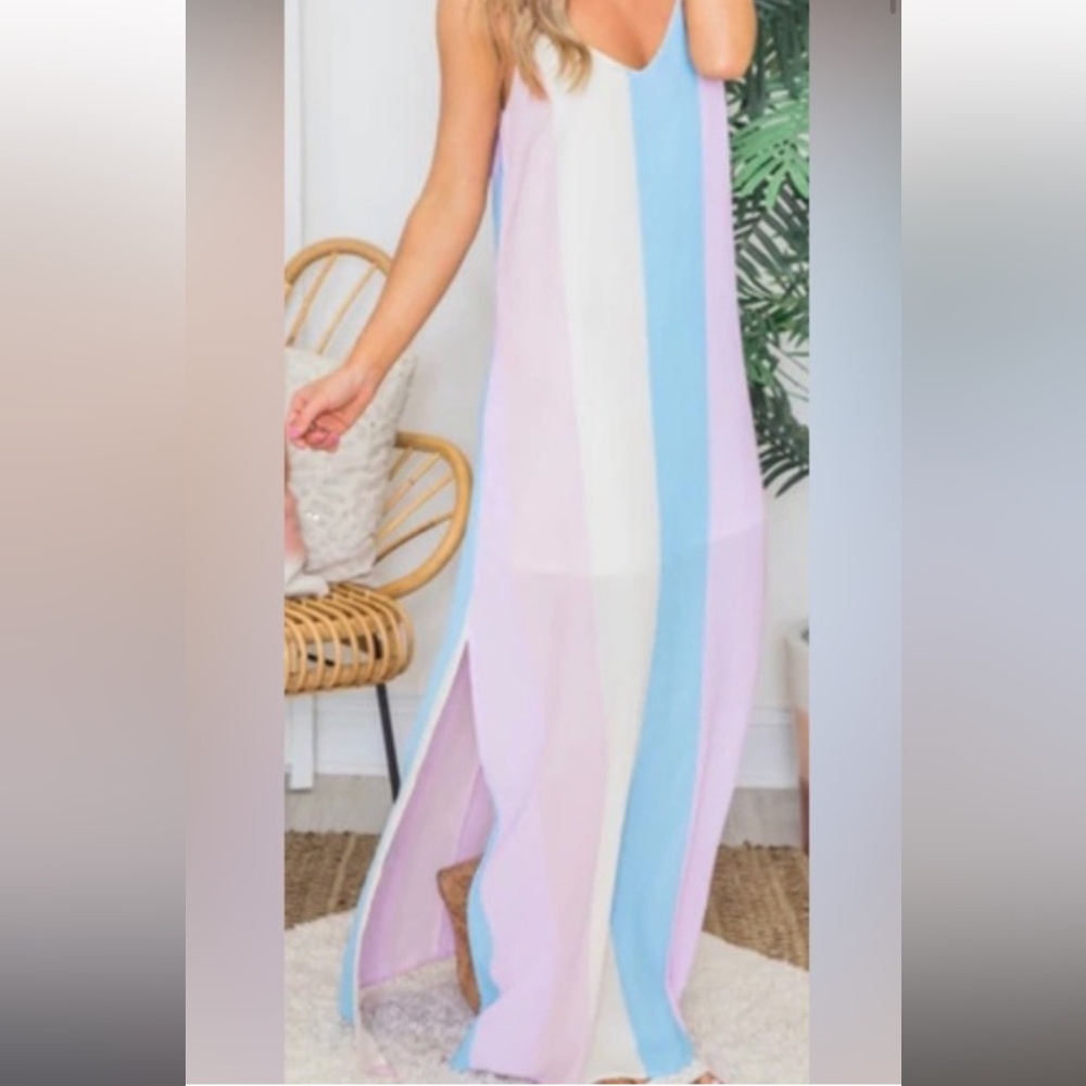Pink Lily Striped Maxi dress Large